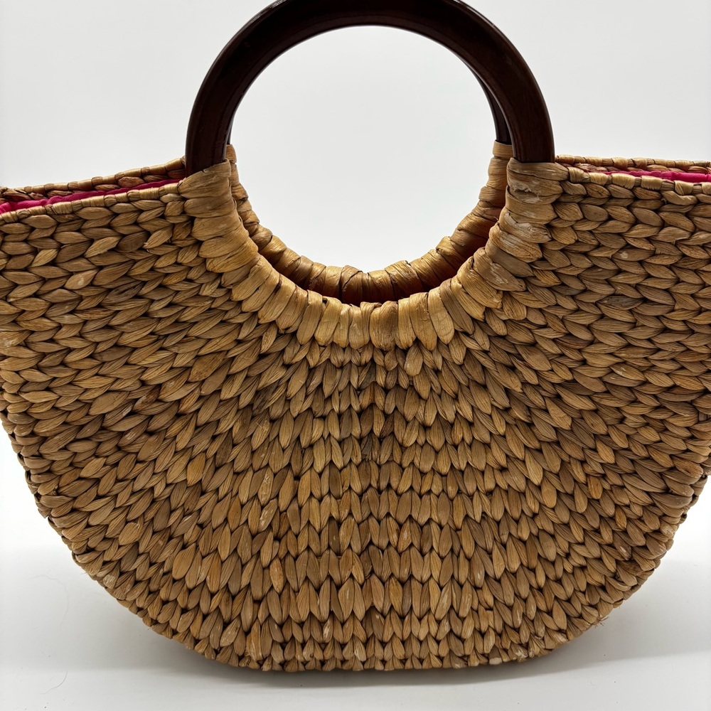 Putu by J. Maclear Hand Woven Bamboo Bag with Wooden Handles